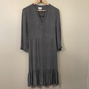 Old Navy Modest Ditzy Floral Dress Buttons Tiered Black White Ruffle Size M